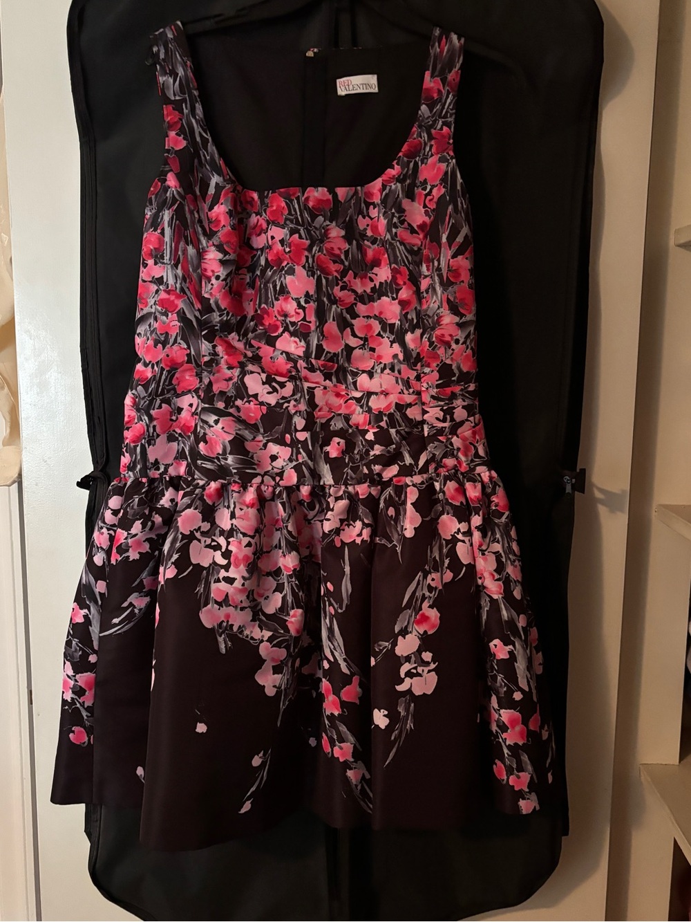 RED Valentino Black Dress with Pink Floral Print